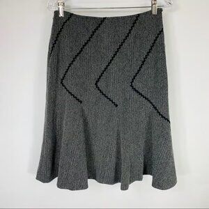 Black Herringbone Midi Skirt Diagonal Seams